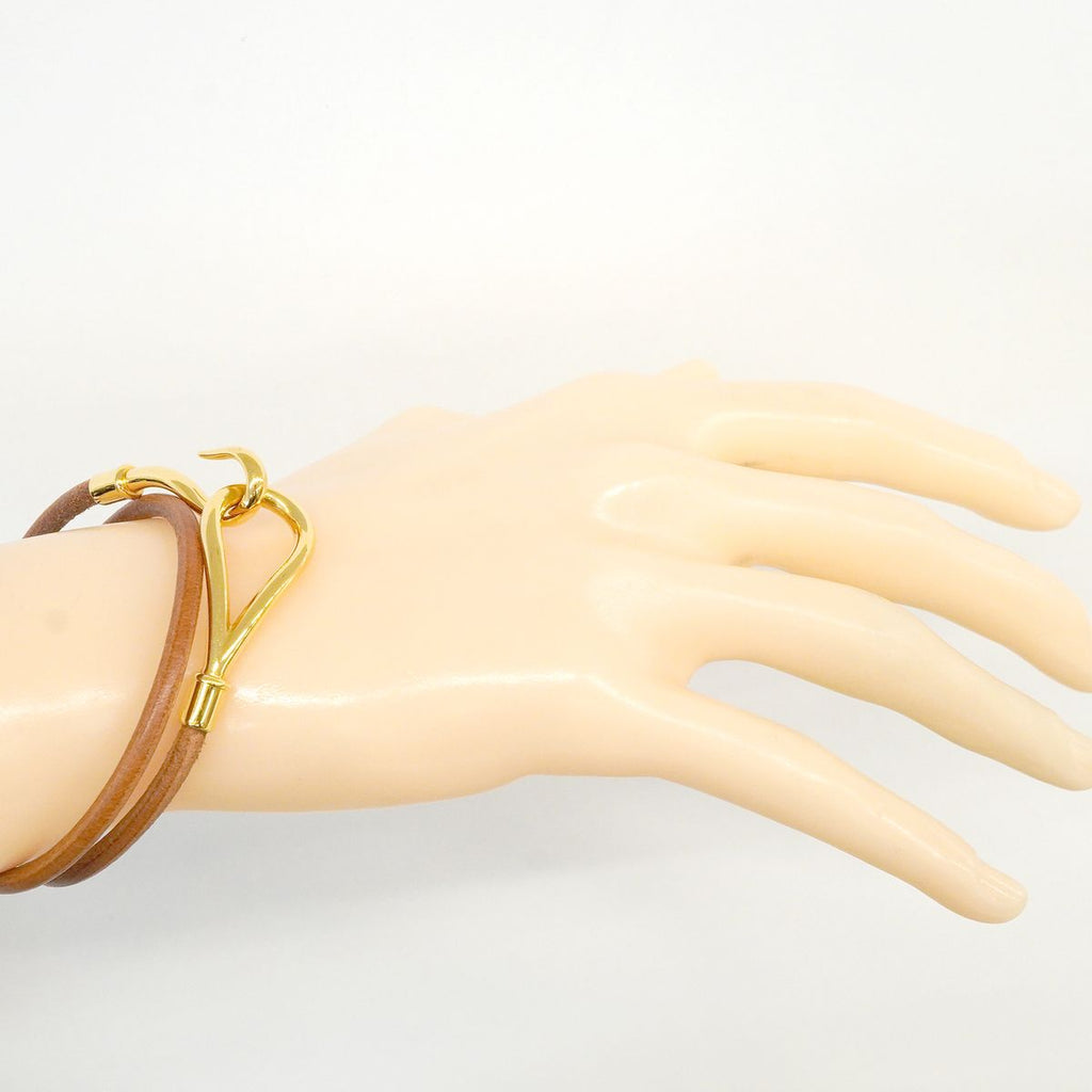 Hermes Bracelet Jumbo Hook Gold Plated Leather Brown — view 6