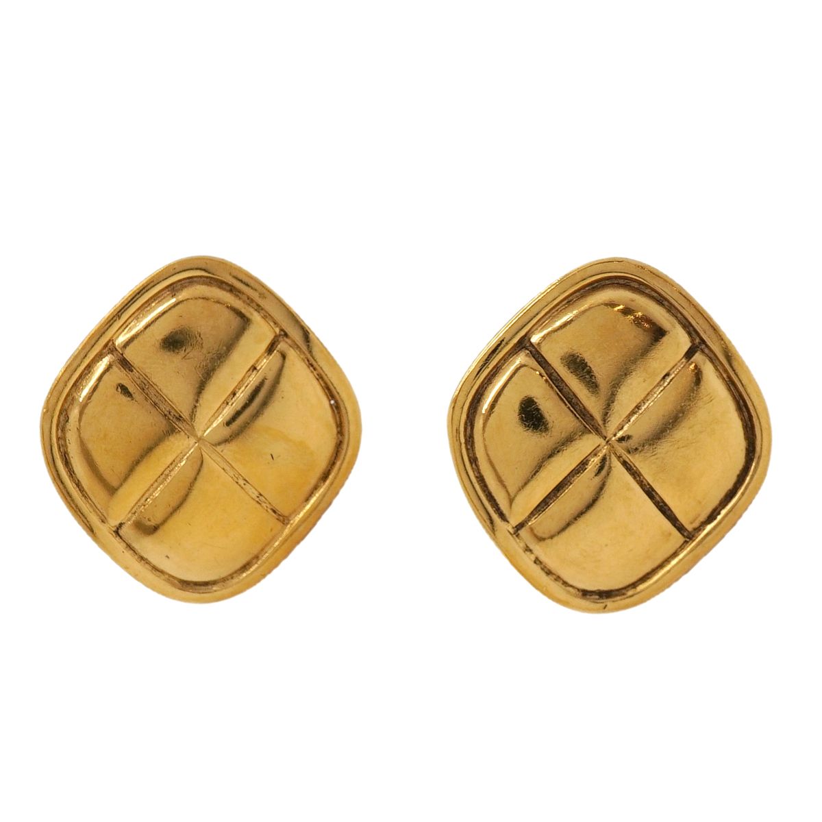 Chanel Earrings Vintage Quilted Diamond Shape Gold Plated