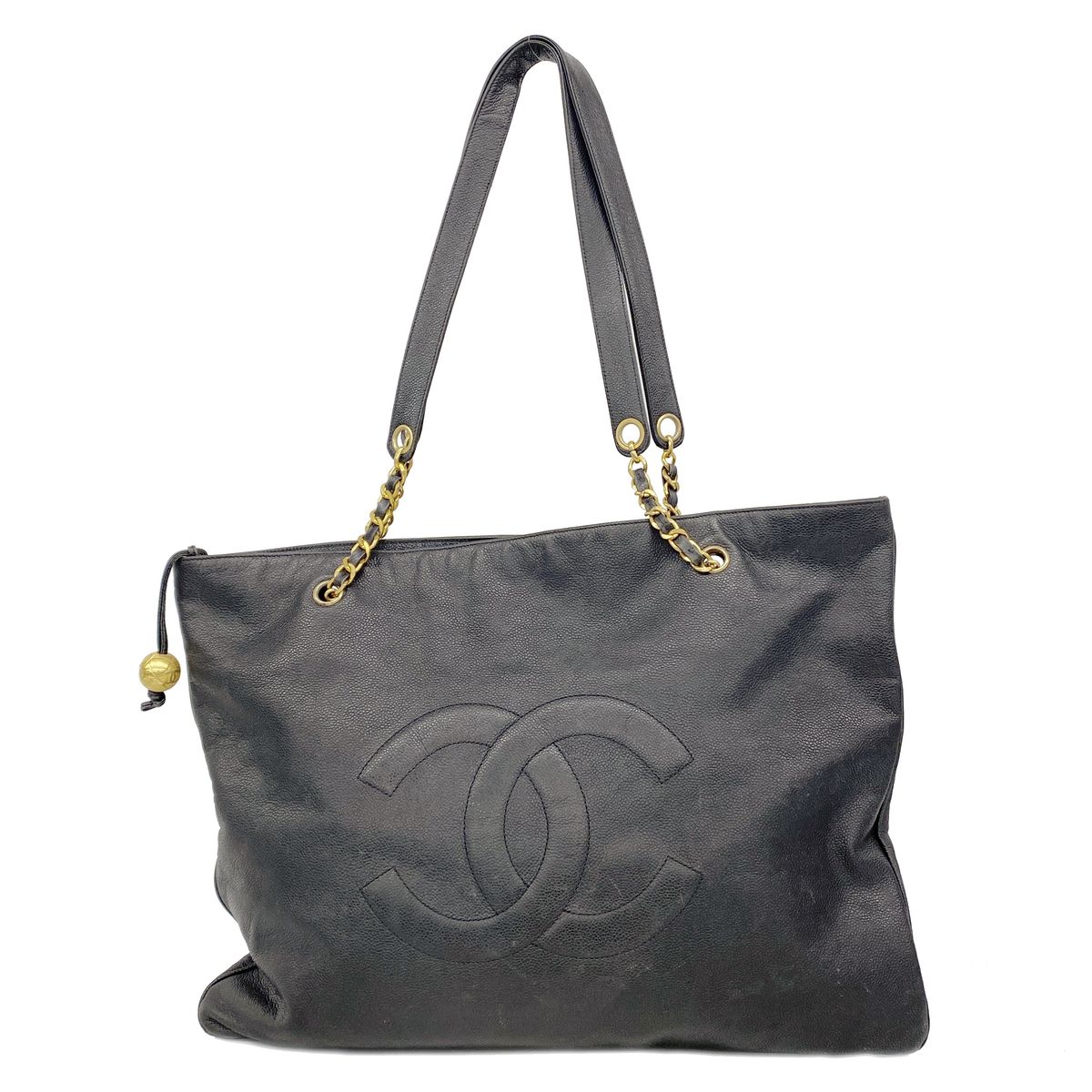 Chanel Shoulder Bag Caviar Leather Black Gold