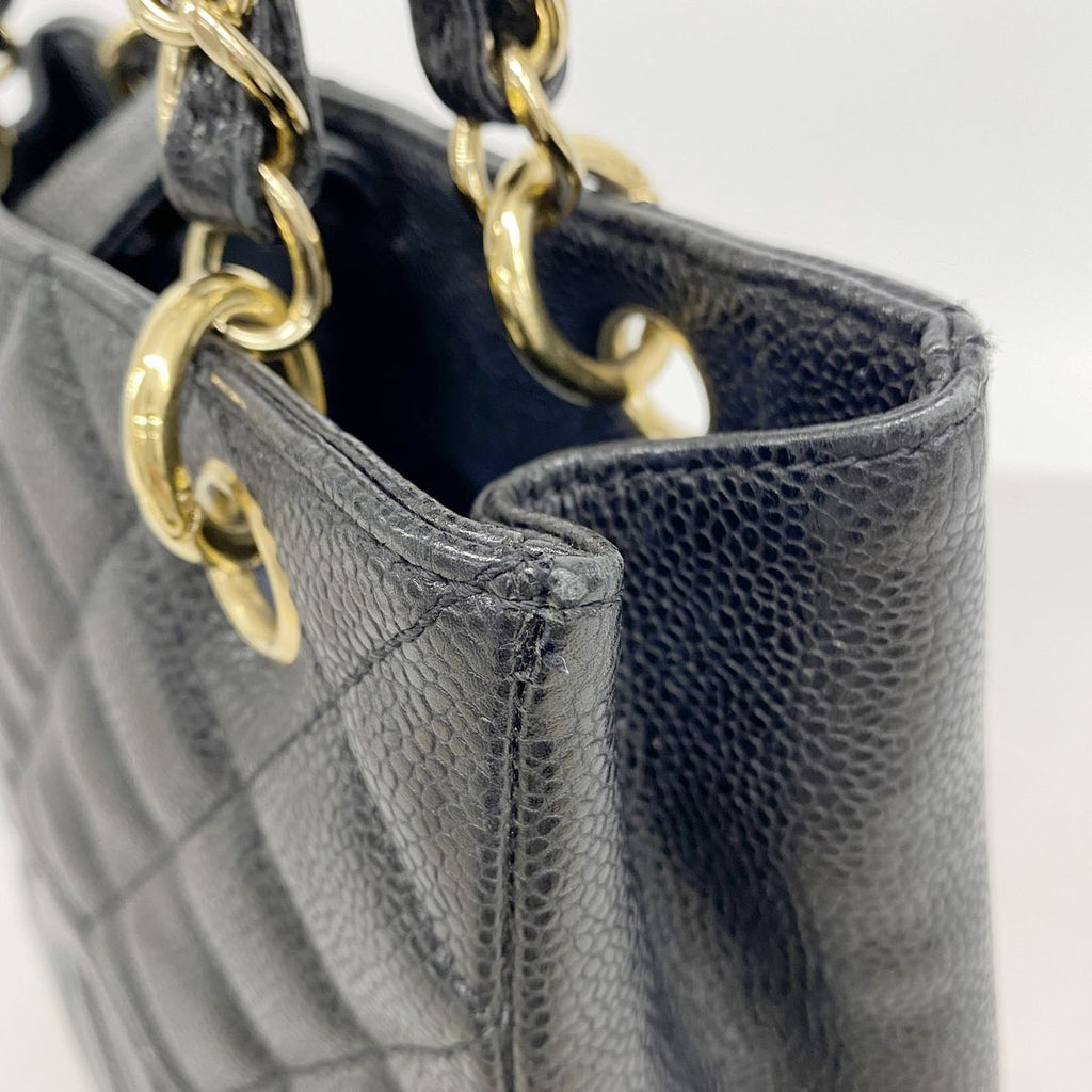 Chanel Chain Tote Bag Quilted Caviar Leather Black Gold — view 7