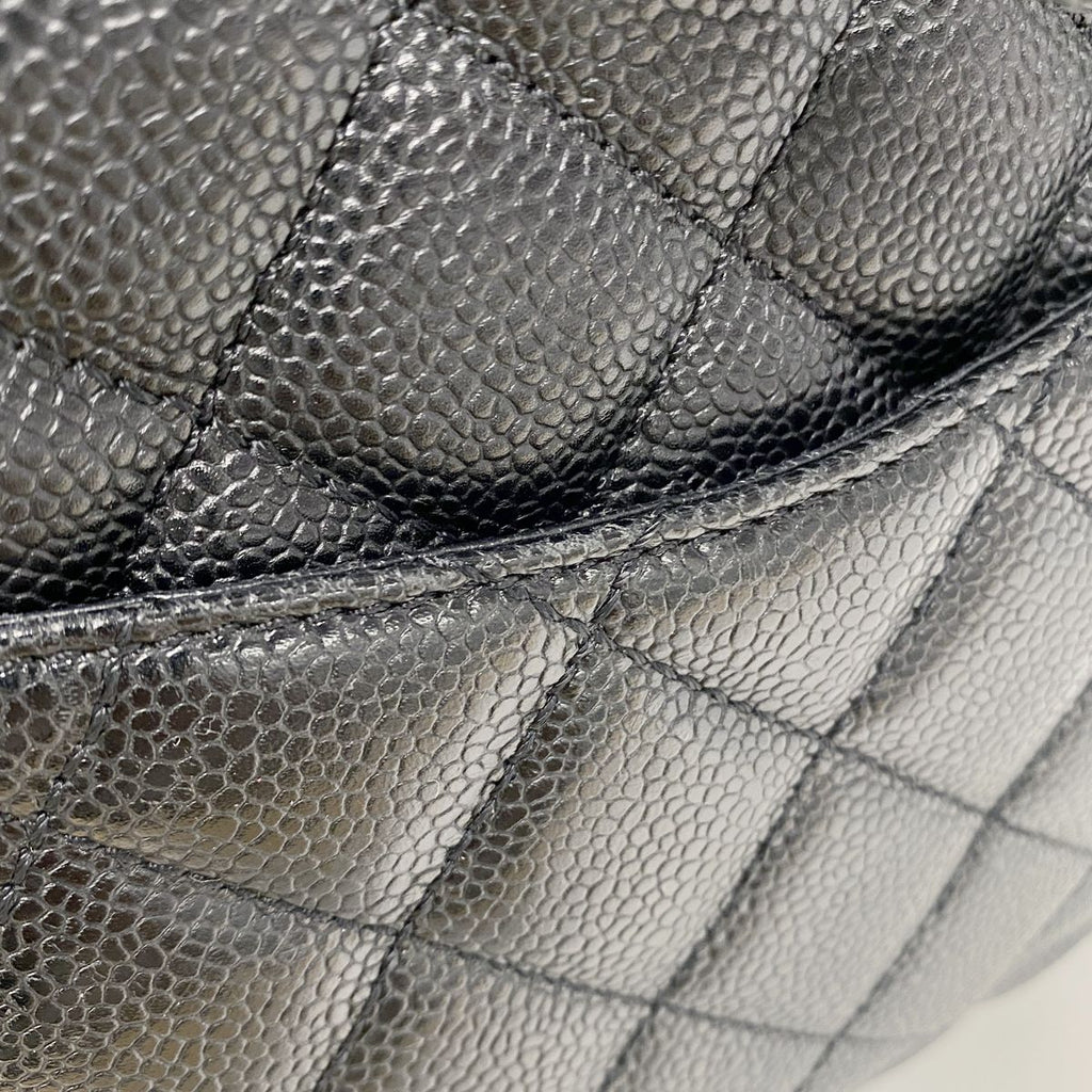 Chanel Chain Tote Bag Quilted Caviar Leather Black Gold — view 8