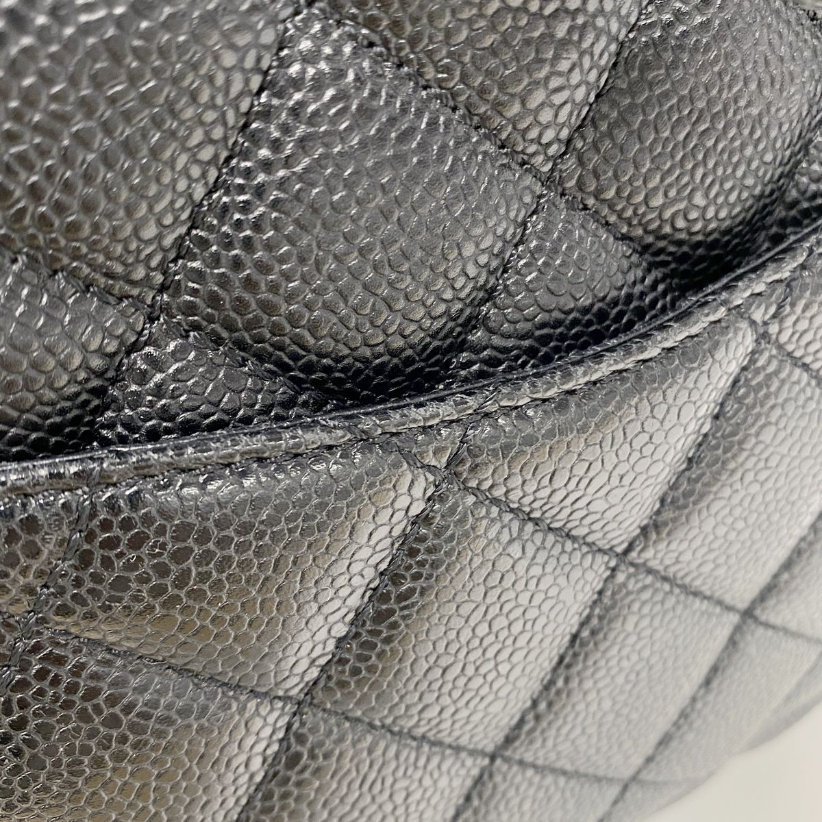 Chanel Chain Tote Bag Quilted Caviar Leather Black Gold — view 8