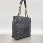 Chanel Chain Tote Bag Quilted Caviar Leather Black Gold — view 2