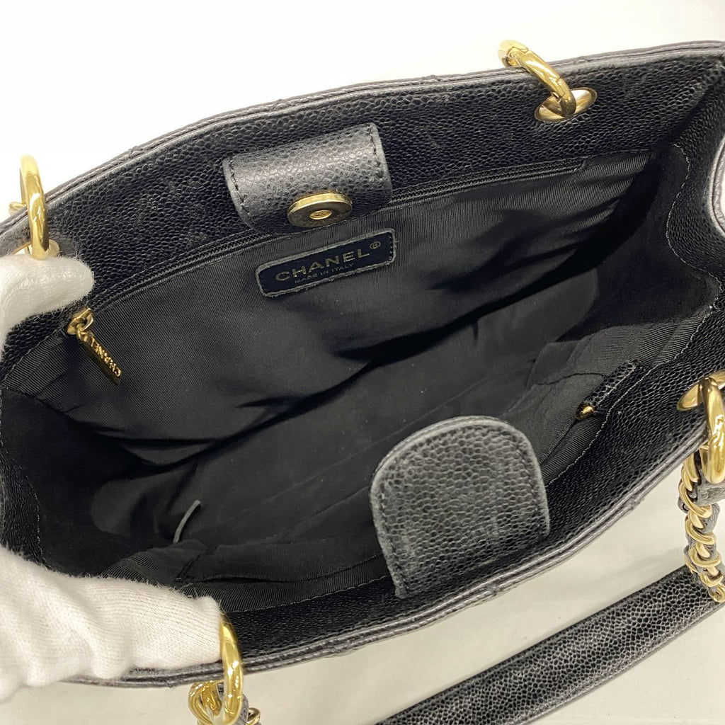 Chanel Chain Tote Bag Quilted Caviar Leather Black Gold — view 4
