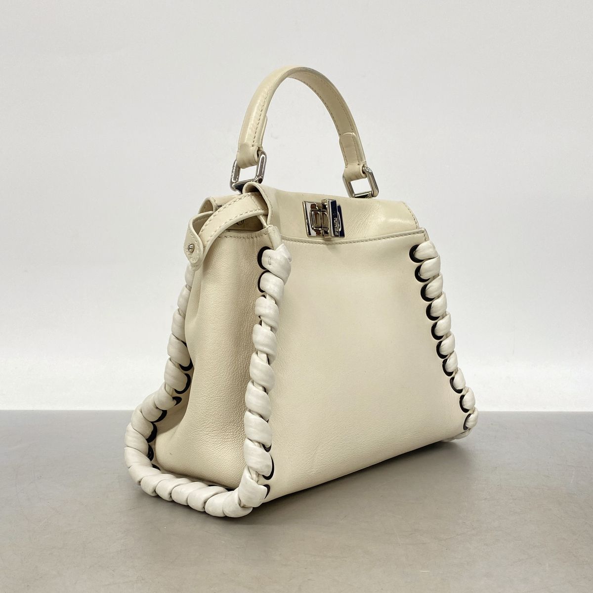 Fendi Handbag Peekaboo Leather White Silver — view 2