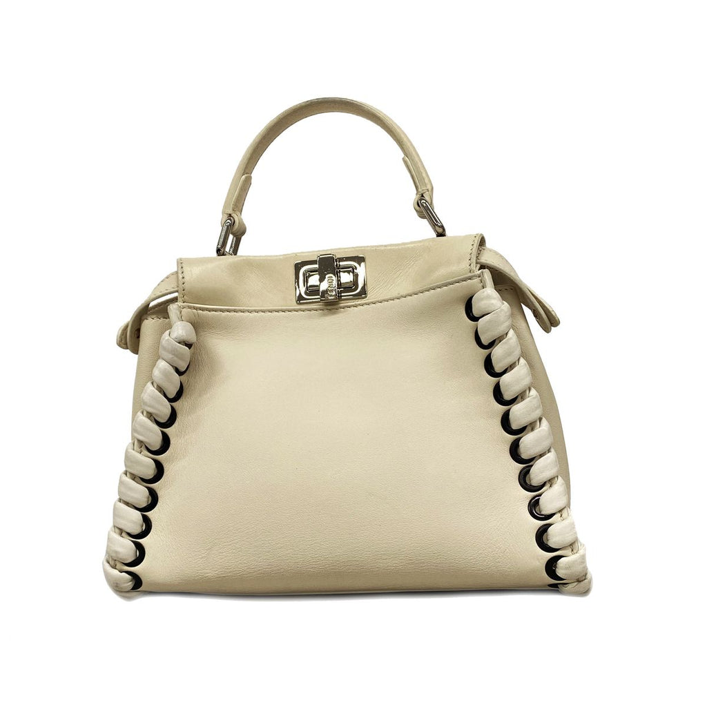Fendi Handbag Peekaboo Leather White Silver