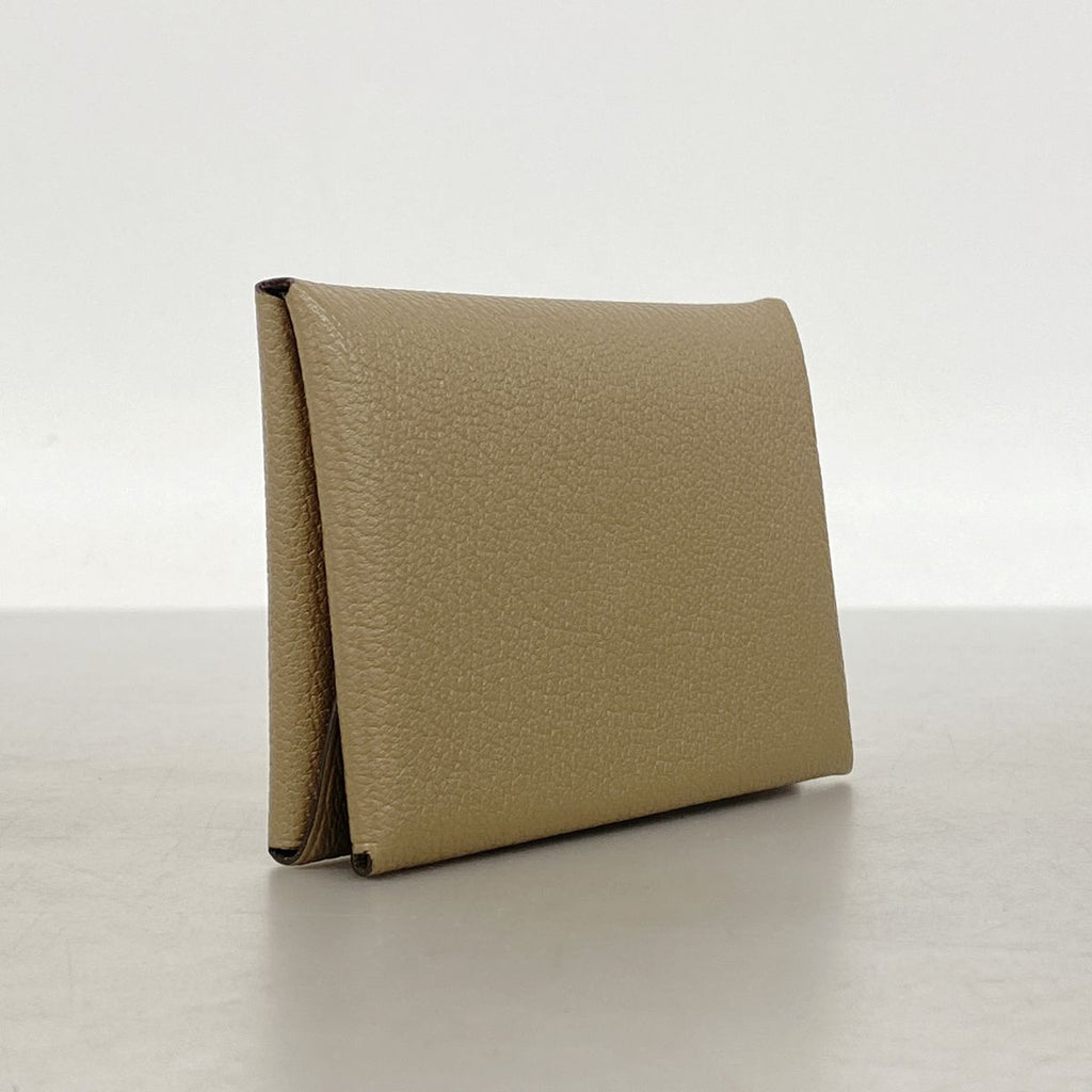 Hermes Coin Purse Calvi Duo Chevre Mysore Etoupe Silver — view 2