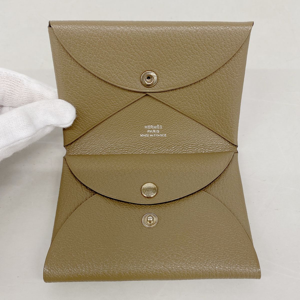 Hermes Coin Purse Calvi Duo Chevre Mysore Etoupe Silver — view 7
