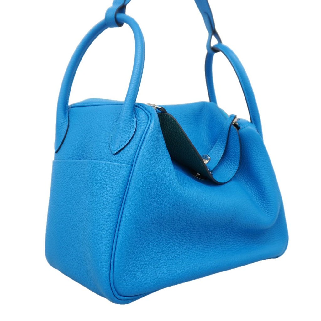 Hermes Handbag Lindy Taurillon Clemence Blue Zanzibar Malachite Silver 2-Way Bag — view 2