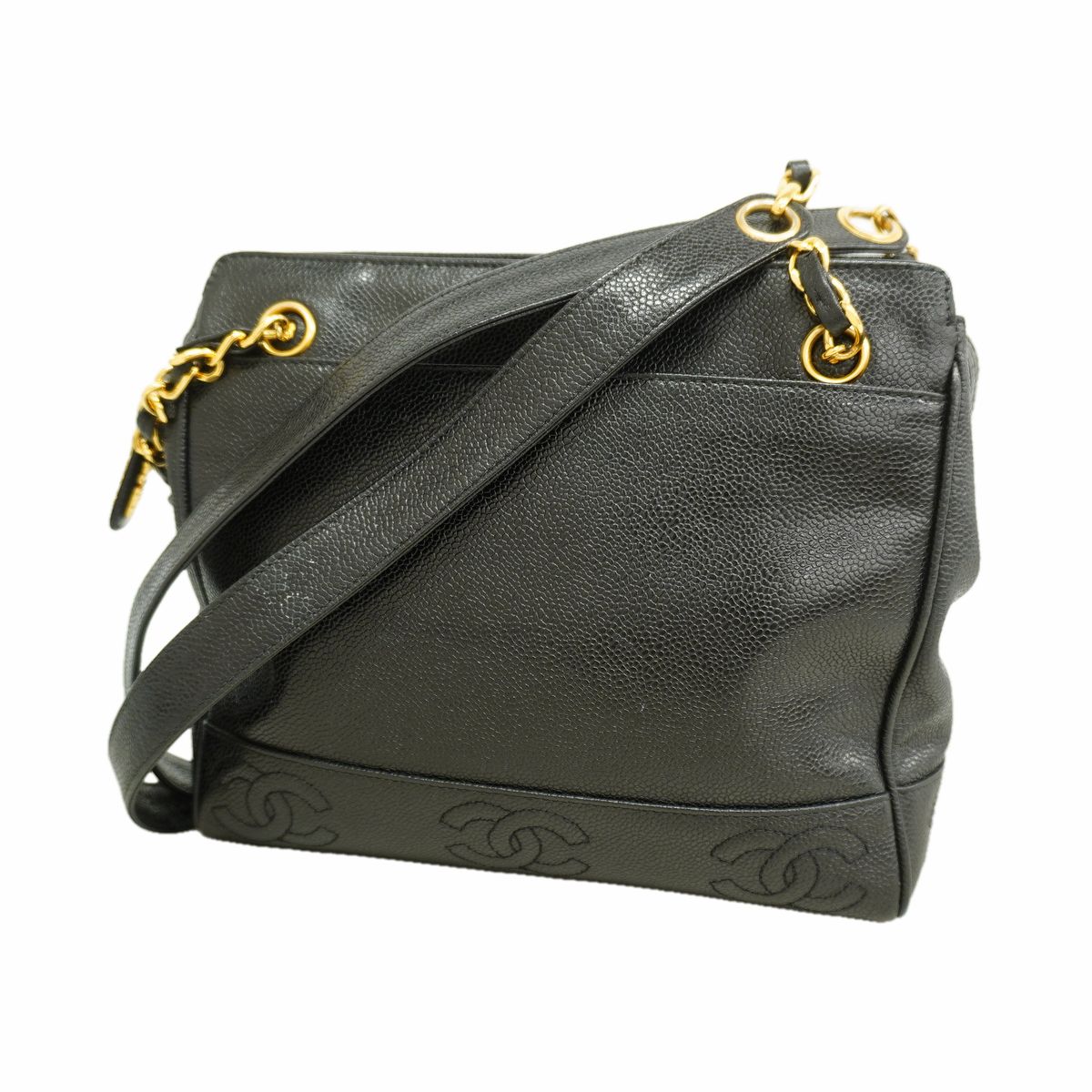 Chanel Shoulder Bag Triple Coco Caviar Leather Black Gold