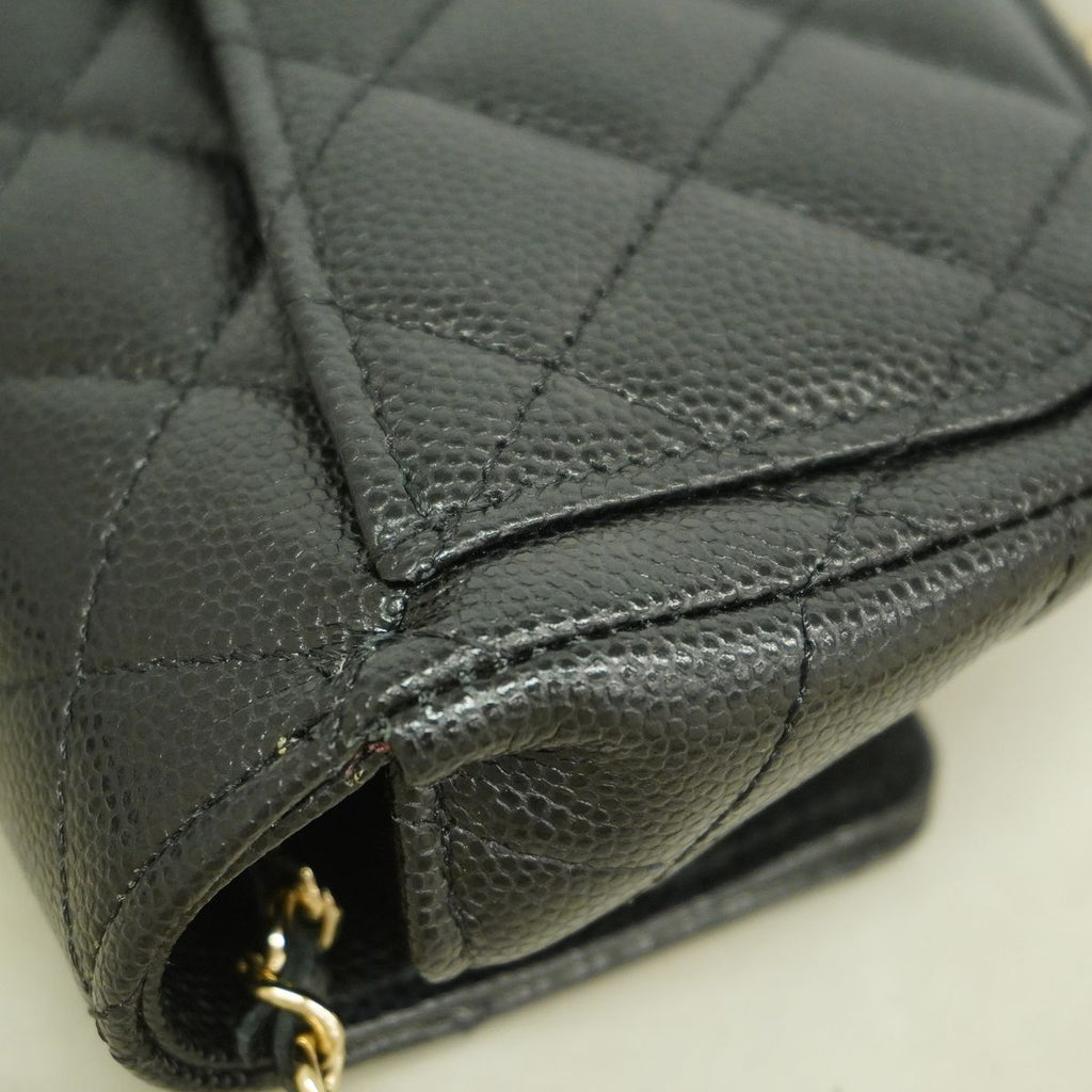 Chanel Shoulder Bag Quilted Caviar Leather Black Champagne Gold — view 6