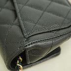Chanel Shoulder Bag Quilted Caviar Leather Black Champagne Gold — view 6