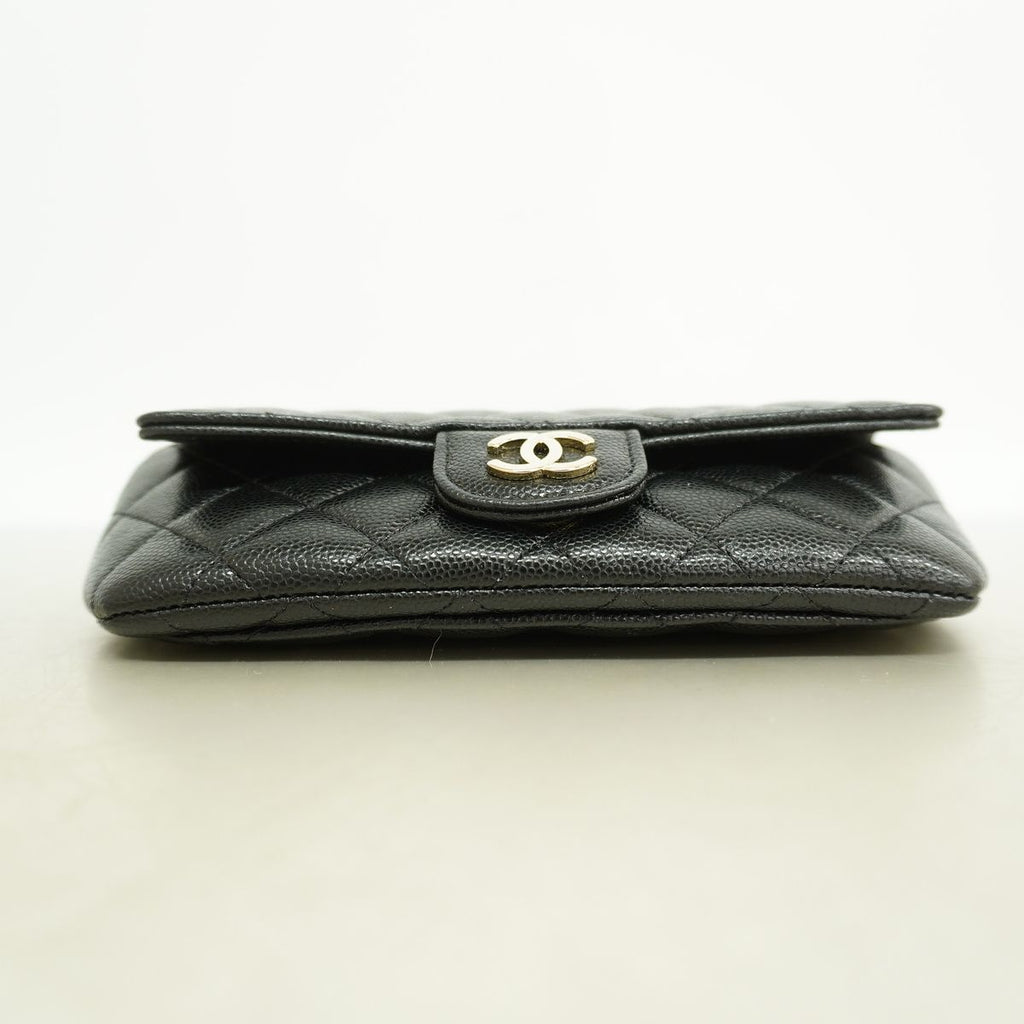 Chanel Shoulder Bag Quilted Caviar Leather Black Champagne Gold — view 3
