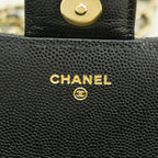 Chanel Shoulder Bag Quilted Caviar Leather Black Champagne Gold — view 5
