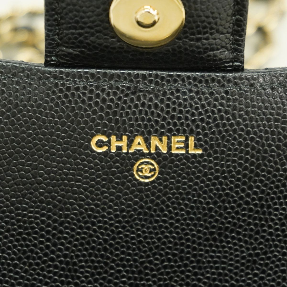 Chanel Shoulder Bag Quilted Caviar Leather Black Champagne Gold — view 5