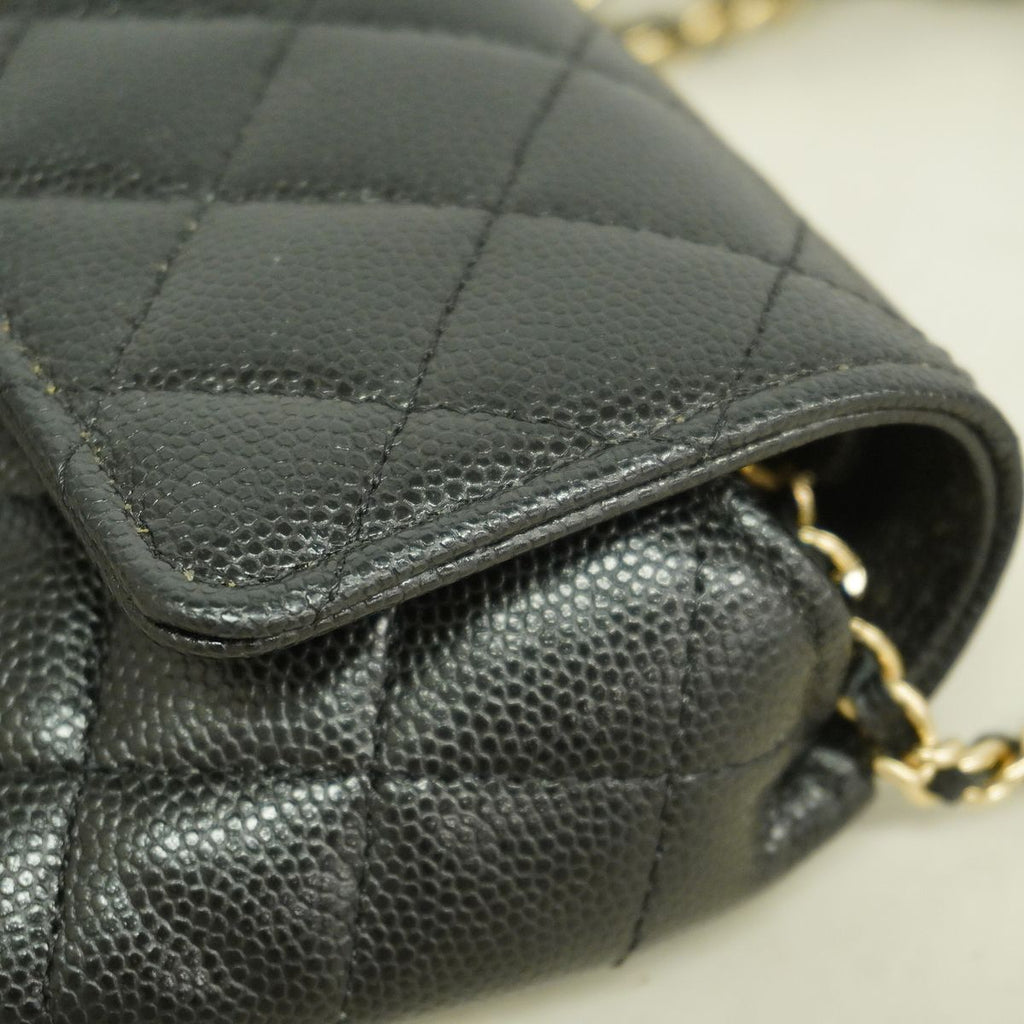 Chanel Shoulder Bag Quilted Caviar Leather Black Champagne Gold — view 7