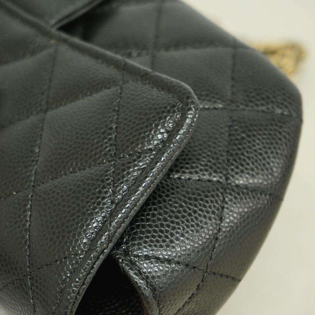 Chanel Shoulder Bag Quilted Caviar Leather Black Champagne Gold — view 8