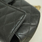 Chanel Shoulder Bag Quilted Caviar Leather Black Champagne Gold — view 8