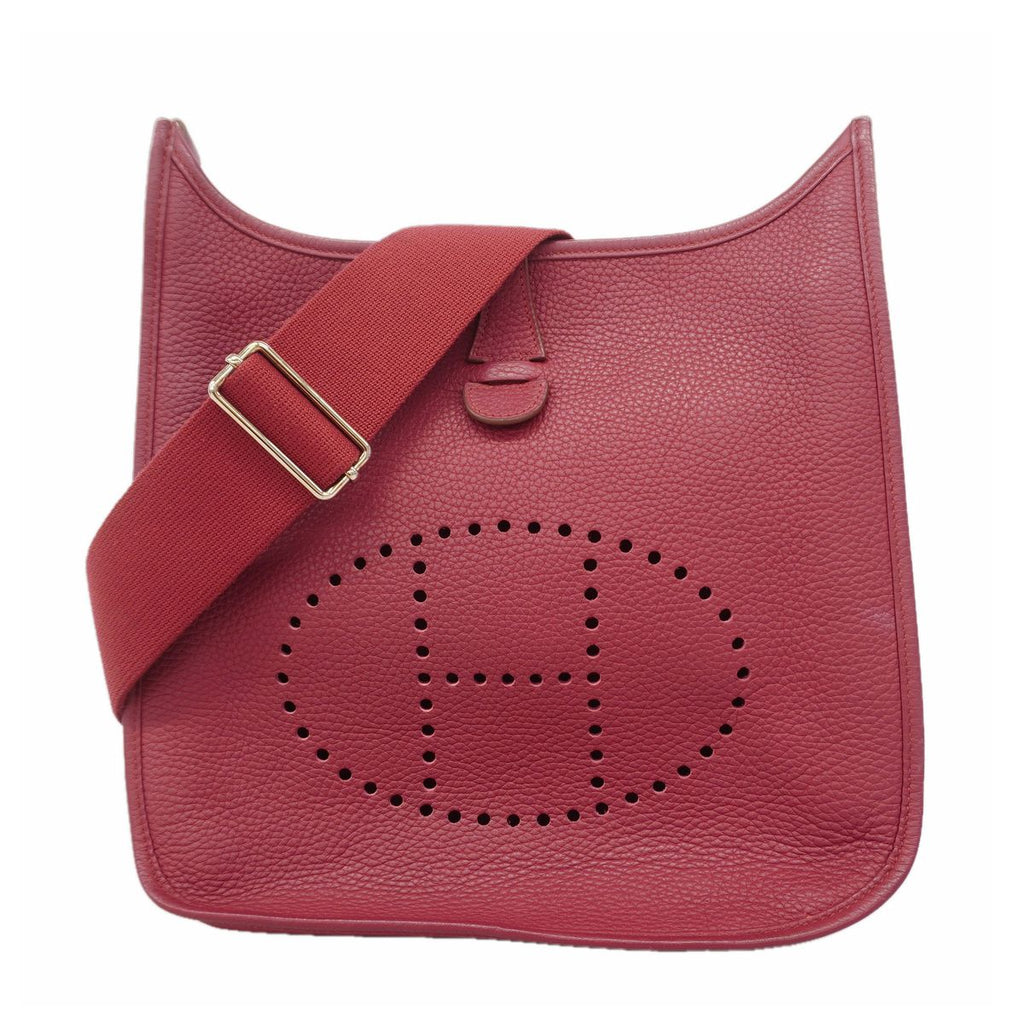 Hermes Shoulder Bag Evelyne Taurillon Clemence Ruby Silver