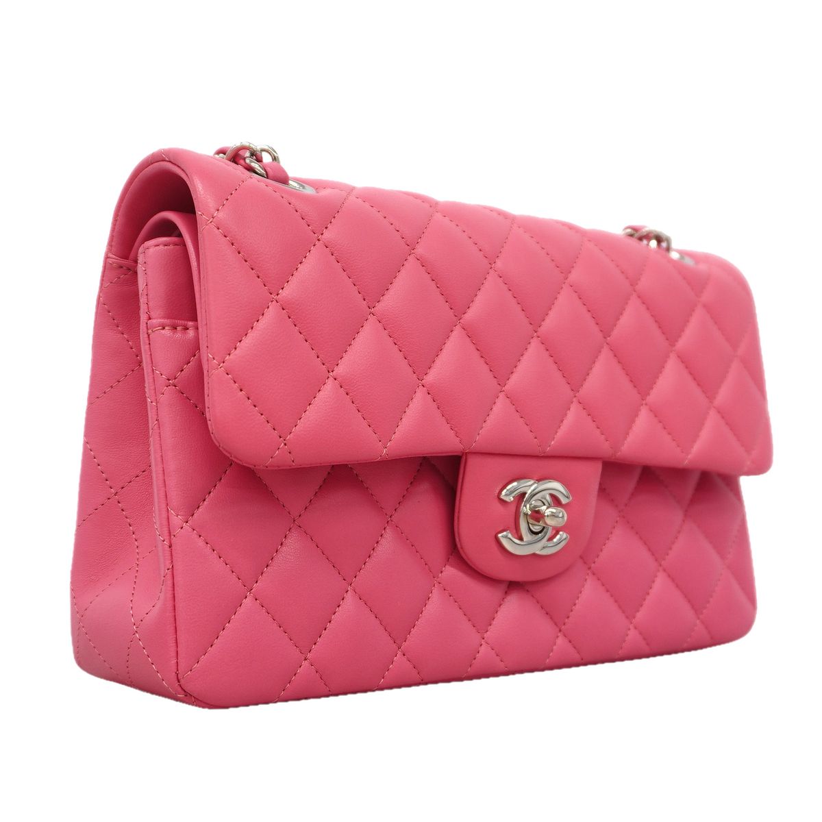 Chanel Shoulder Bag Quilted Lambskin Pink Silver — view 2