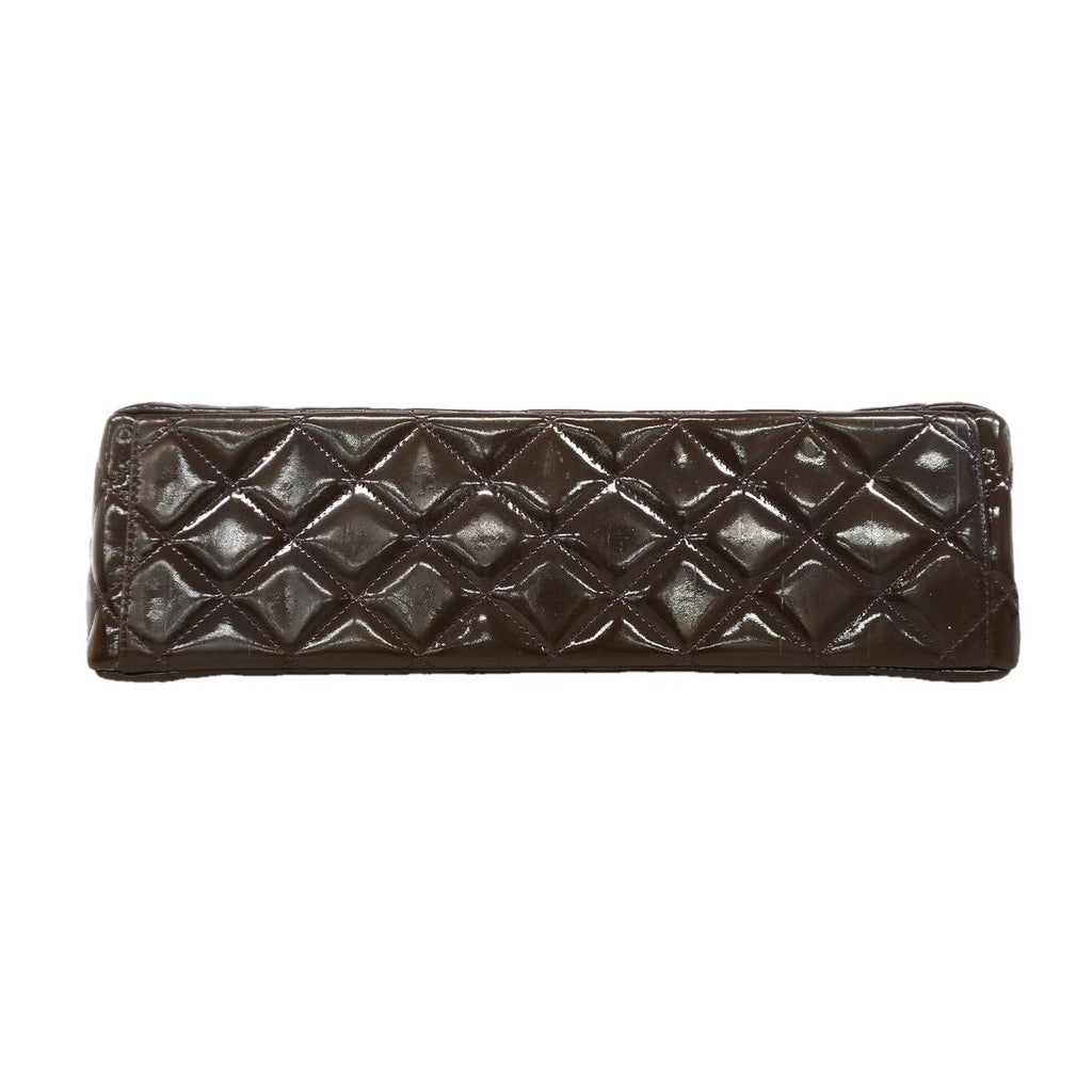 Chanel Shoulder Bag Maxi Quilted Patent Leather Brown Silver — view 3