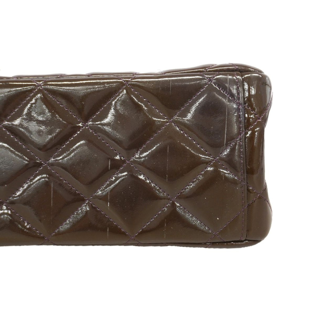 Chanel Shoulder Bag Maxi Quilted Patent Leather Brown Silver — view 6