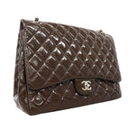 Chanel Shoulder Bag Maxi Quilted Patent Leather Brown Silver — view 2