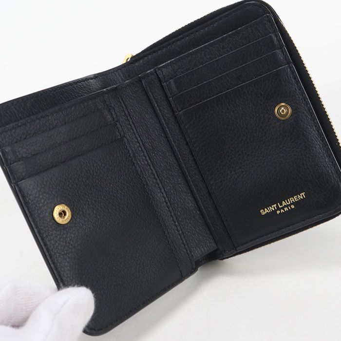 Saint Laurent Compact Zip Wallet Tiny Monogram Bifold Calfskin — view 3