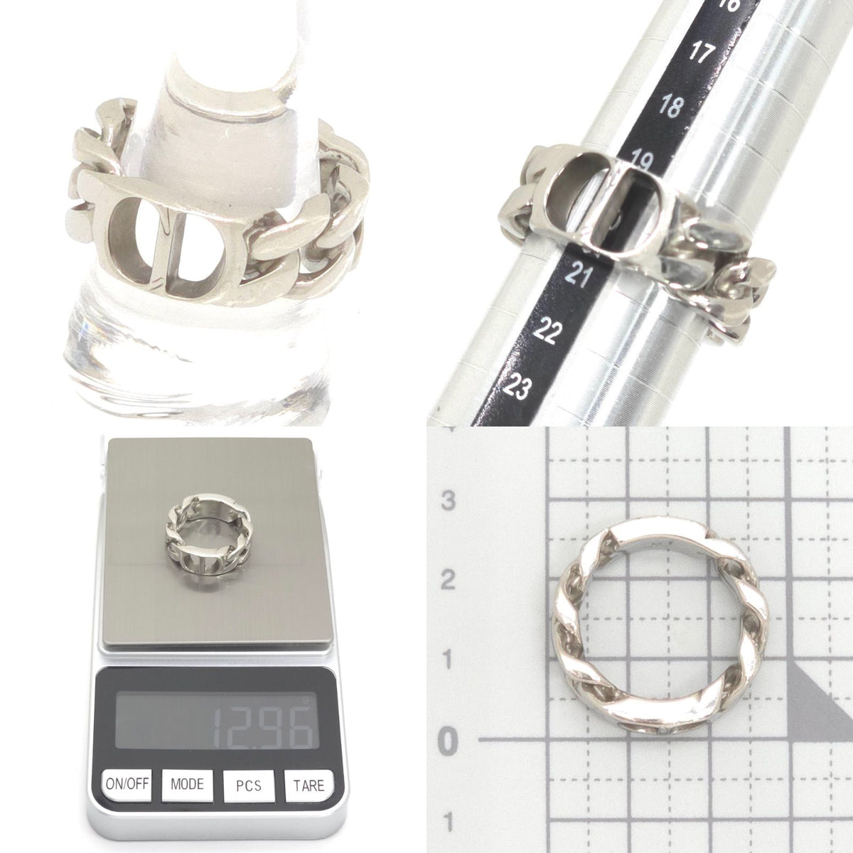 Dior CD Icon Chain Link Ring M Sterling Silver Bag Dior Oblique — view 6
