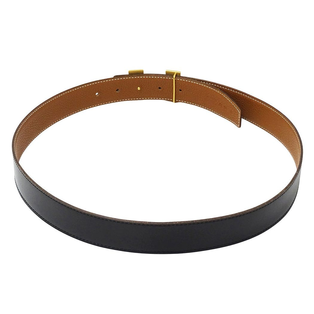 Hermes Belt H Leather Black Brown Gold Reversible — view 3