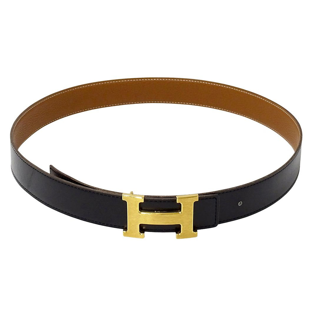 Hermes Belt H Leather Black Brown Gold Reversible — view 2