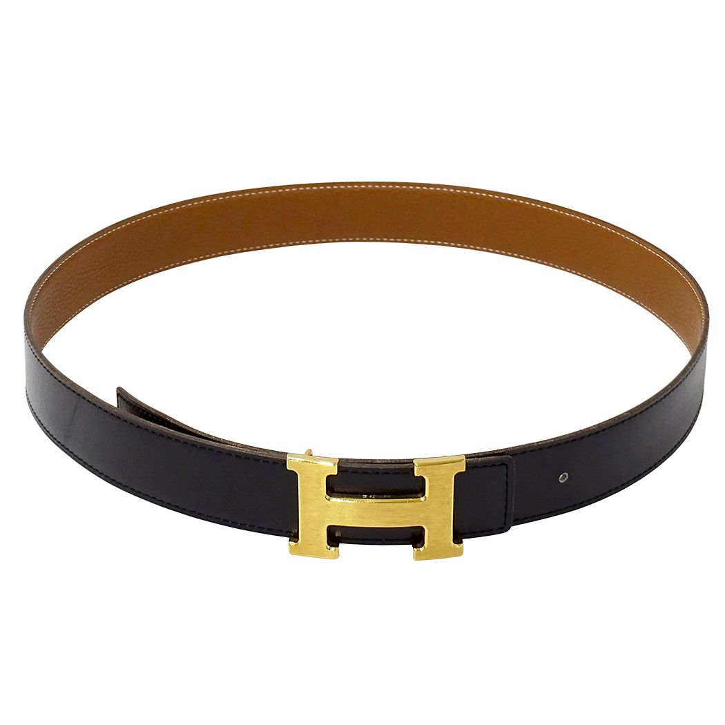Hermes Belt H Leather Black Brown Gold Reversible — view 2