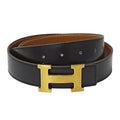Hermes Belt H Leather Black Brown Gold Reversible