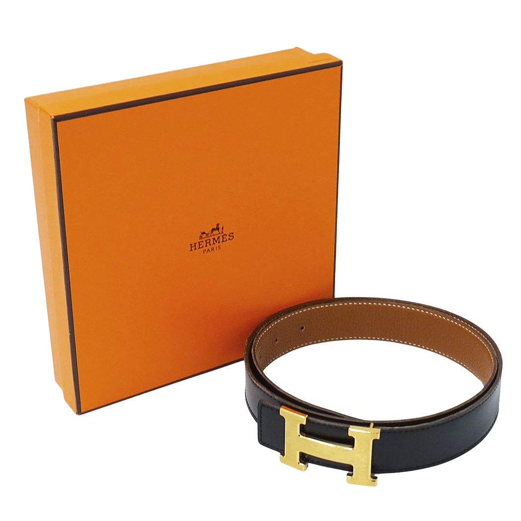 Hermes Belt H Leather Black Brown Gold Reversible — view 7