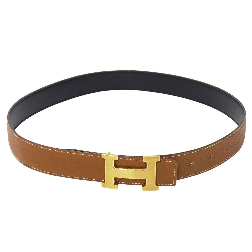 Hermes Belt H Leather Black Brown Gold Reversible — view 6