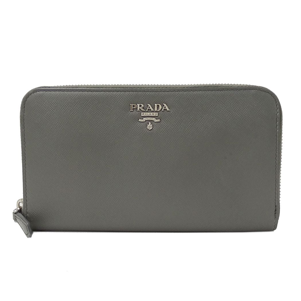 Prada Wallet Saffiano Gray Zip Around