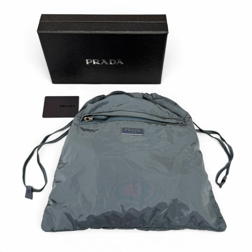 Prada Packable Re-Nylon Pouch Drawstring Blue Gray — view 2