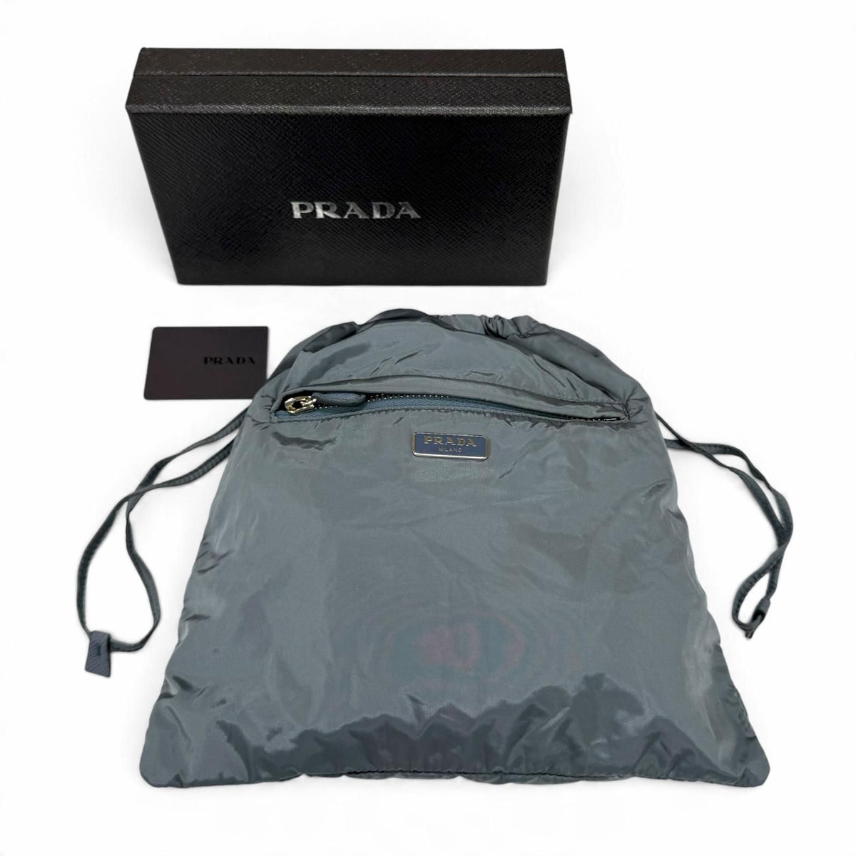 Prada Packable Re-Nylon Pouch Drawstring Blue Gray — view 2