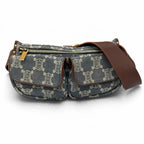 Celine Vintage Macadam Pattern with Studs Leather Denim Belt Bag Indigo