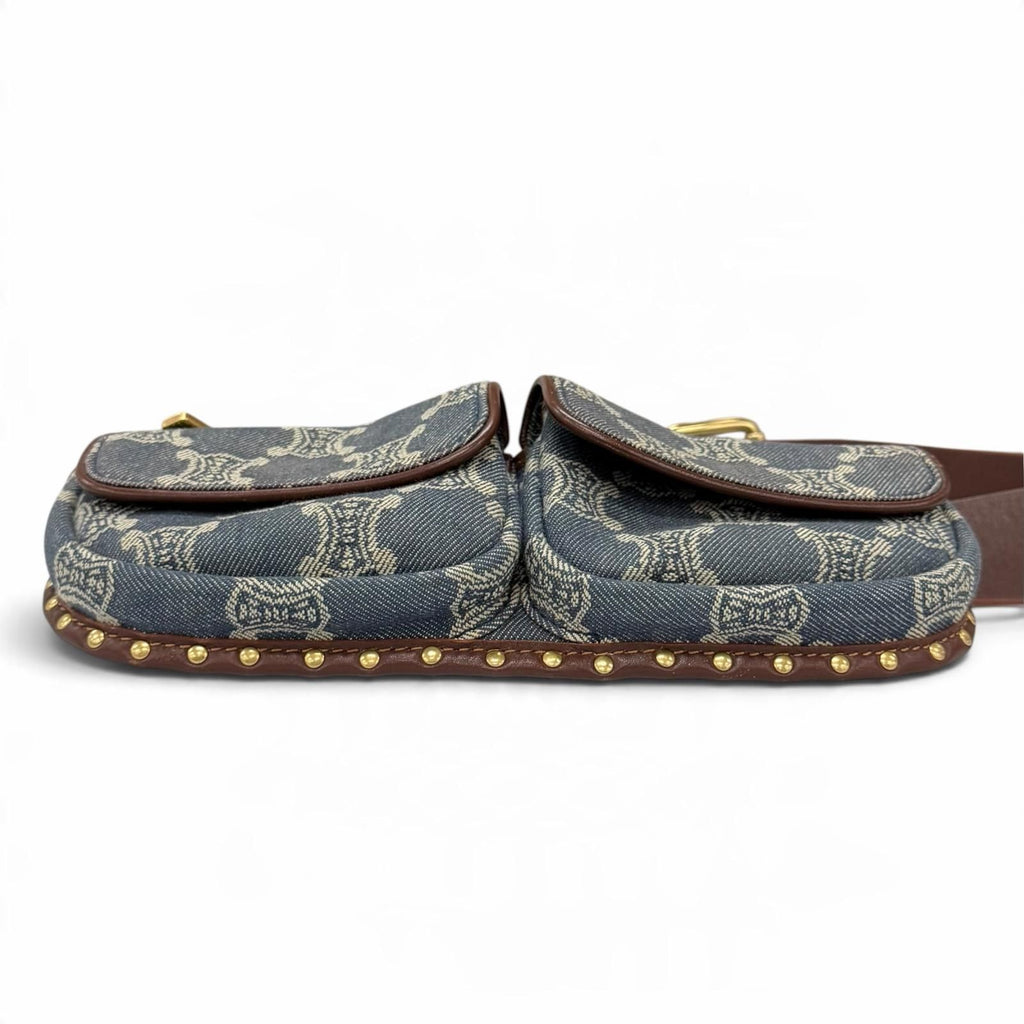 Celine Vintage Macadam Pattern with Studs Leather Denim Belt Bag Indigo — view 5