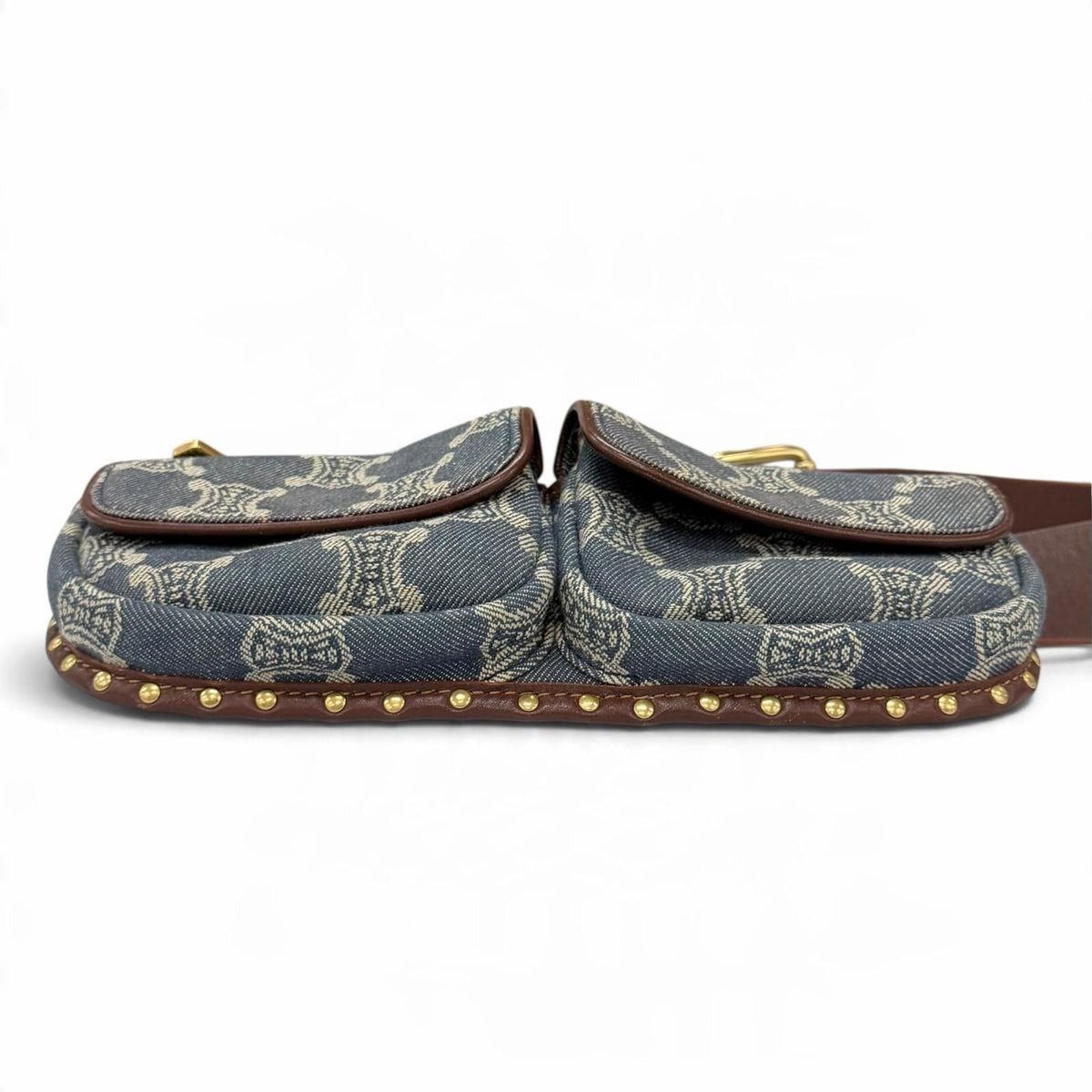 Celine Vintage Macadam Pattern with Studs Leather Denim Belt Bag Indigo — view 5