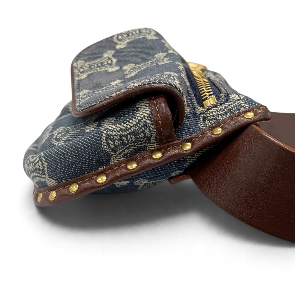 Celine Vintage Macadam Pattern with Studs Leather Denim Belt Bag Indigo — view 4