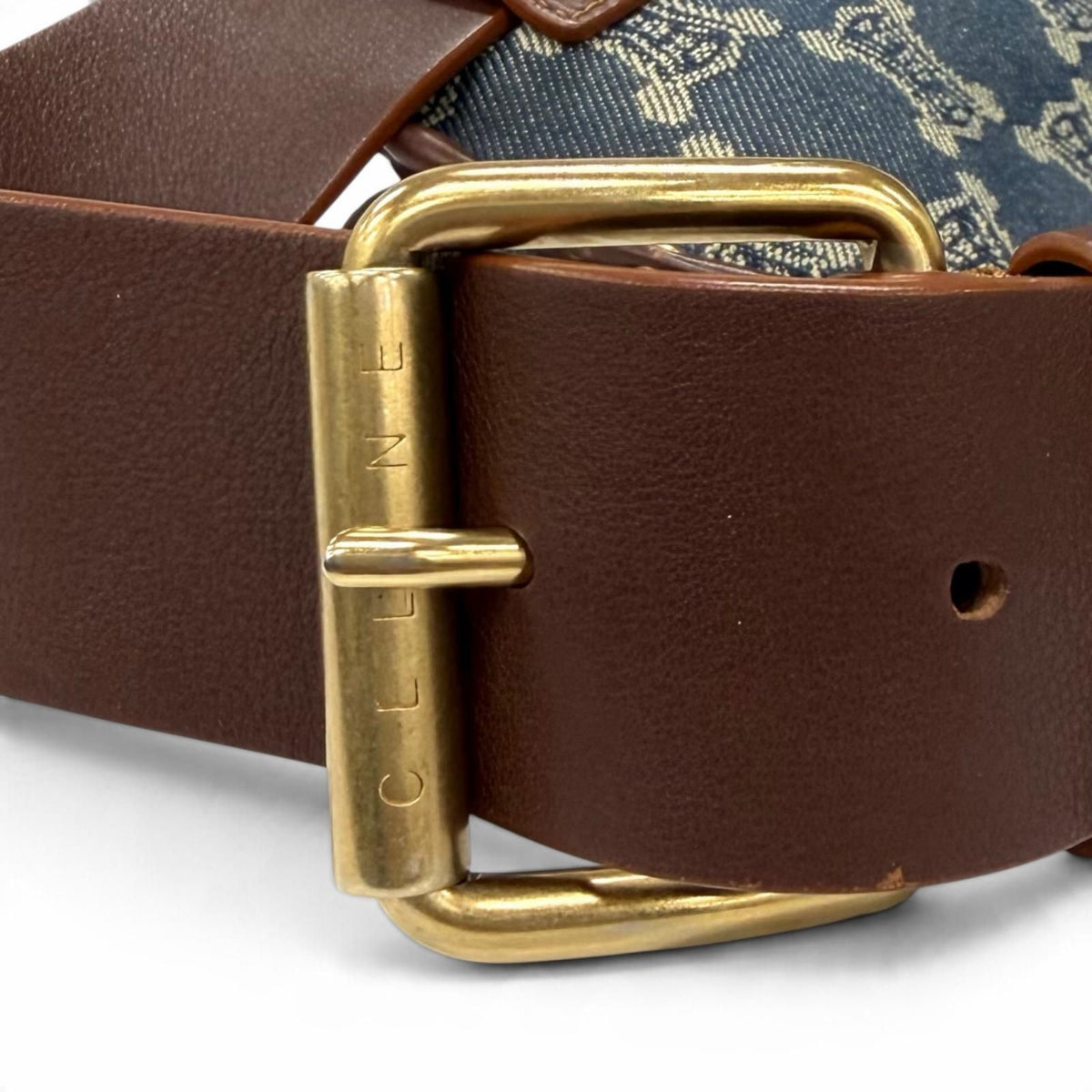Celine Vintage Macadam Pattern with Studs Leather Denim Belt Bag Indigo — view 8
