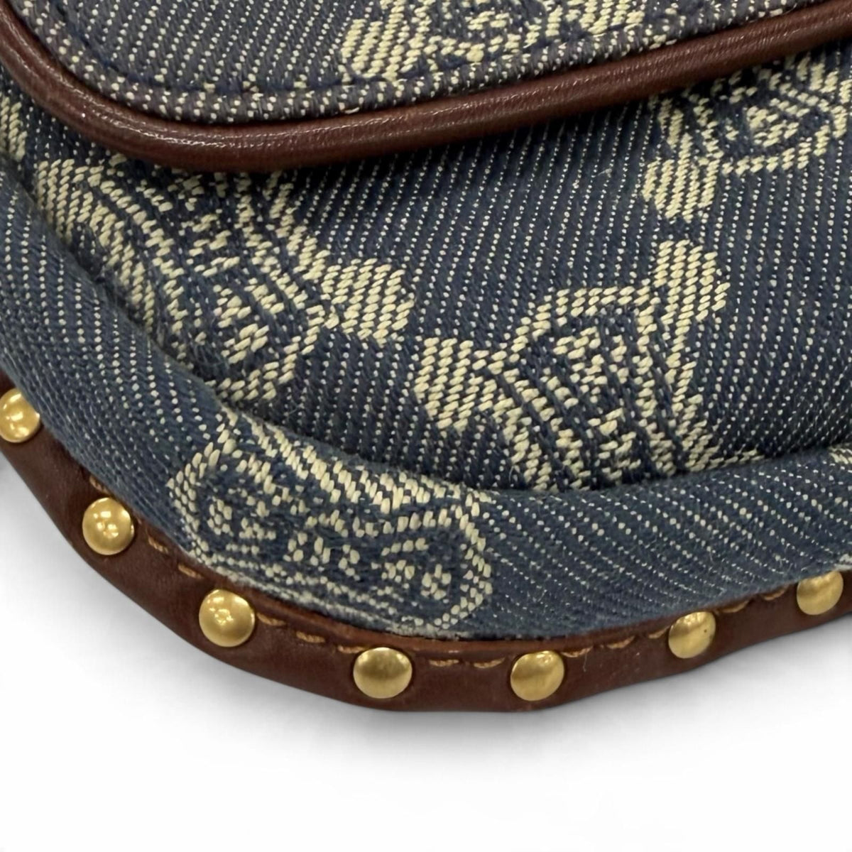 Celine Vintage Macadam Pattern with Studs Leather Denim Belt Bag Indigo — view 7