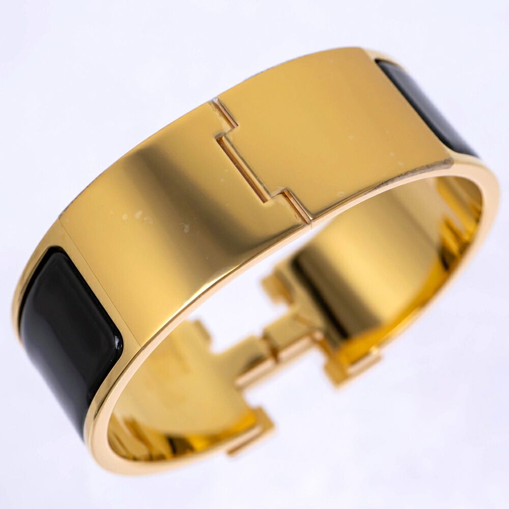 Hermes Enamel Bracelet Large Clic Clac H Bangle Golden Yellow Black — view 4