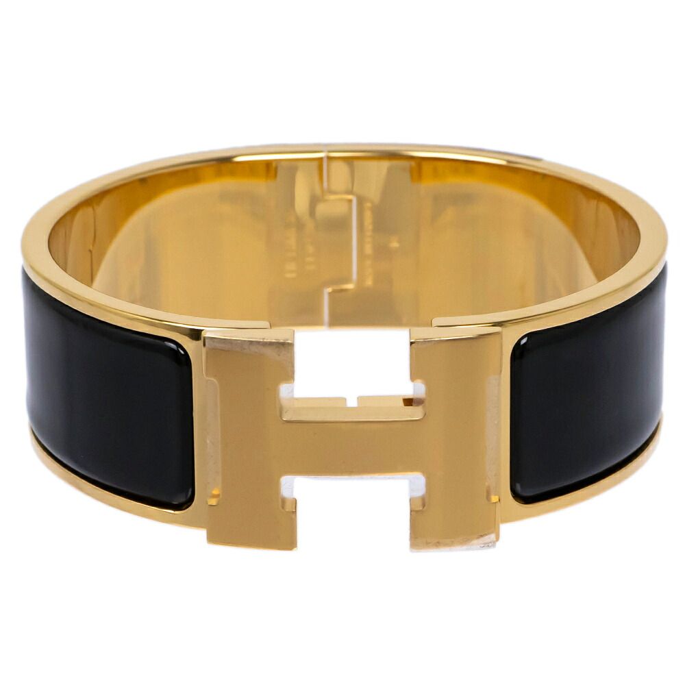 Hermes Enamel Bracelet Large Clic Clac H Bangle Golden Yellow Black