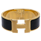 Hermes Enamel Bracelet Large Clic Clac H Bangle Golden Yellow Black