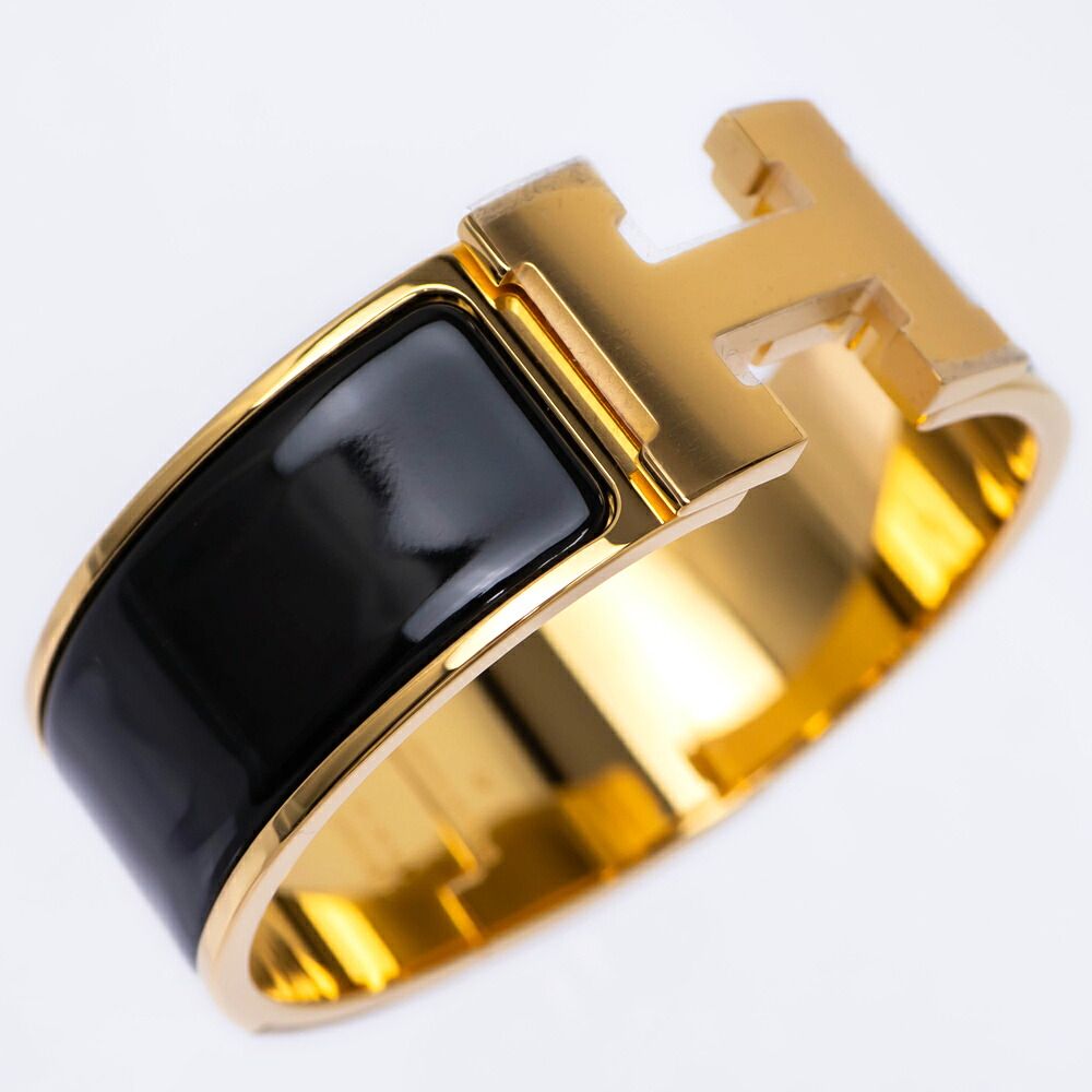 Hermes Enamel Bracelet Large Clic Clac H Bangle Golden Yellow Black — view 2
