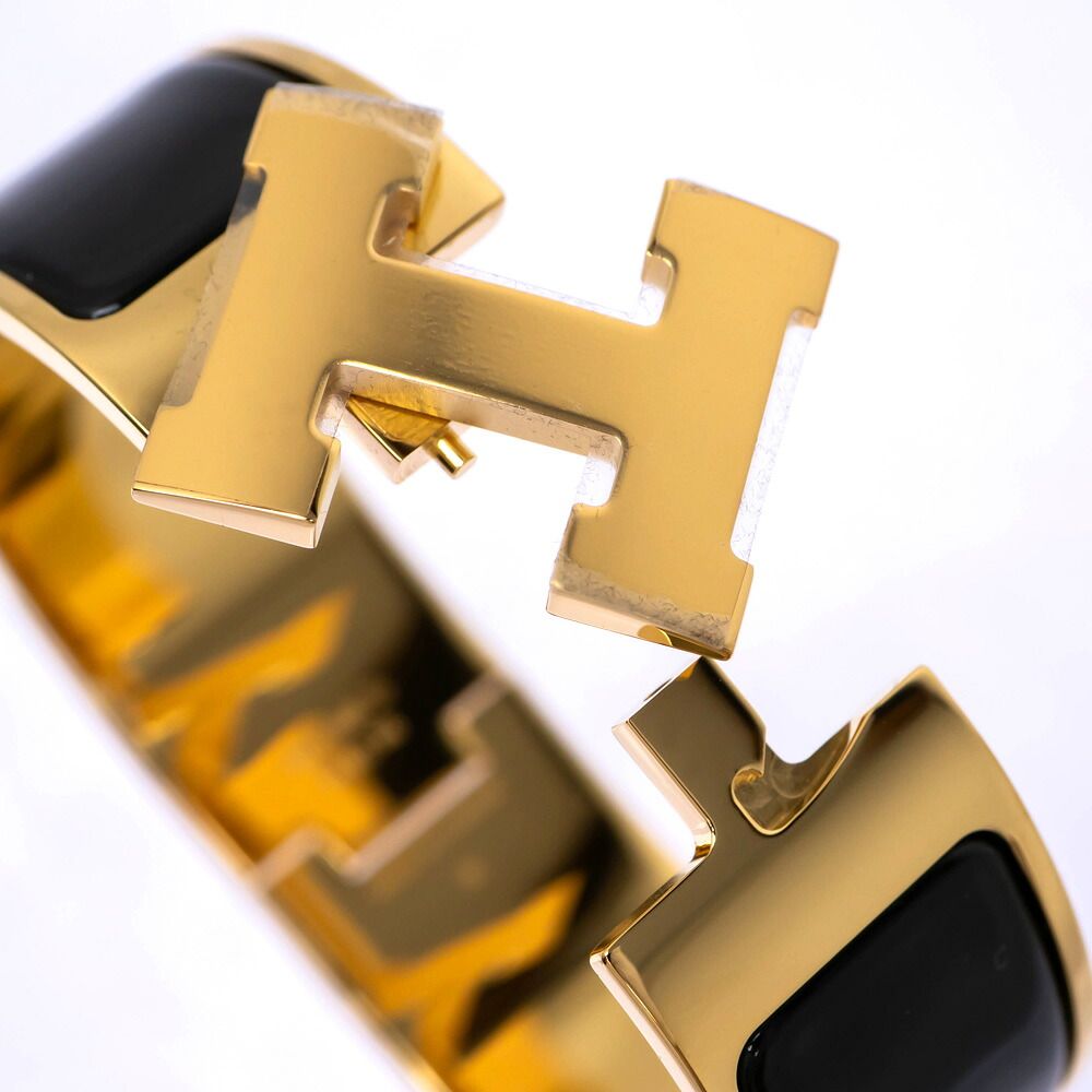 Hermes Enamel Bracelet Large Clic Clac H Bangle Golden Yellow Black — view 7