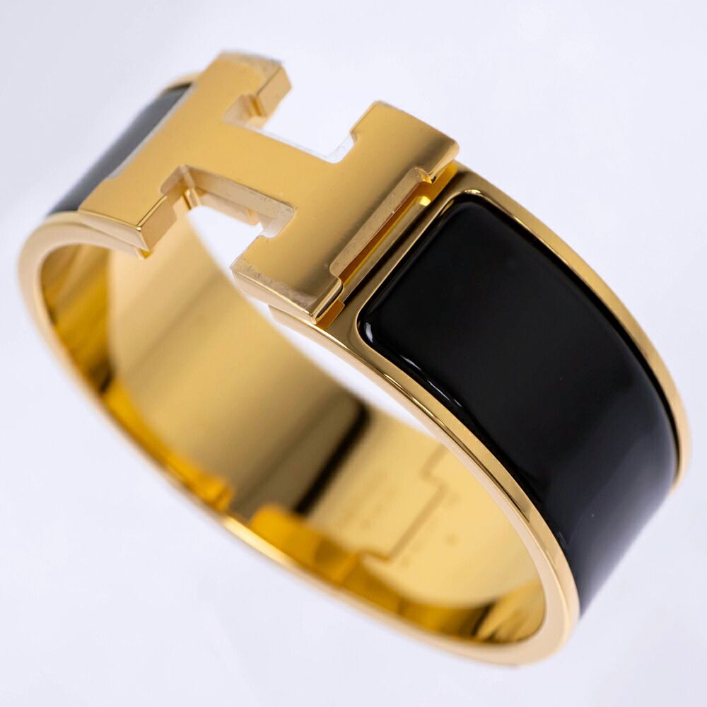Hermes Enamel Bracelet Large Clic Clac H Bangle Golden Yellow Black — view 3